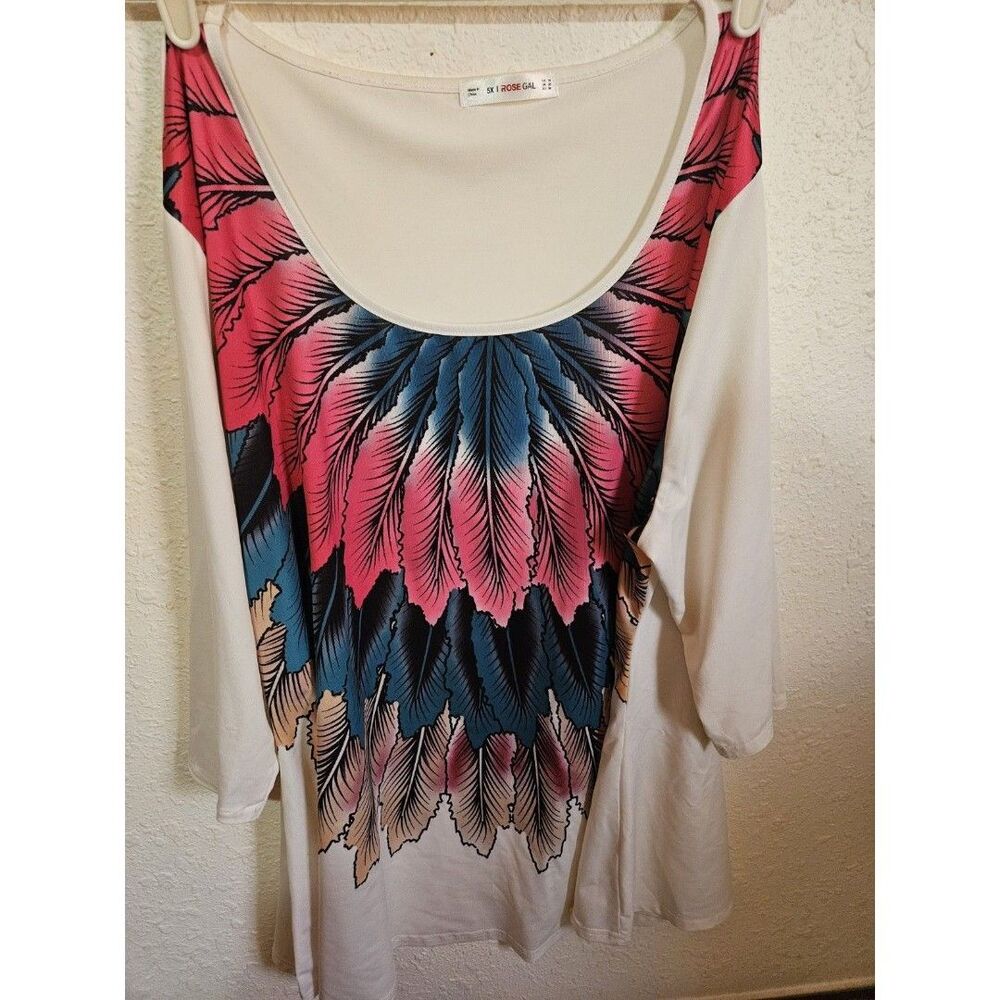 Women's NEW RoseGal Halloween Black, Coral, Turquoise Feather  Long Sleeve  5XL
